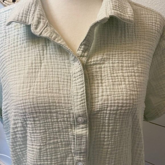 Lucky Brand Waffle Knit Light Mint Green Soft Button-Down Blouse‎ Women's Size L - Picture 6 of 7